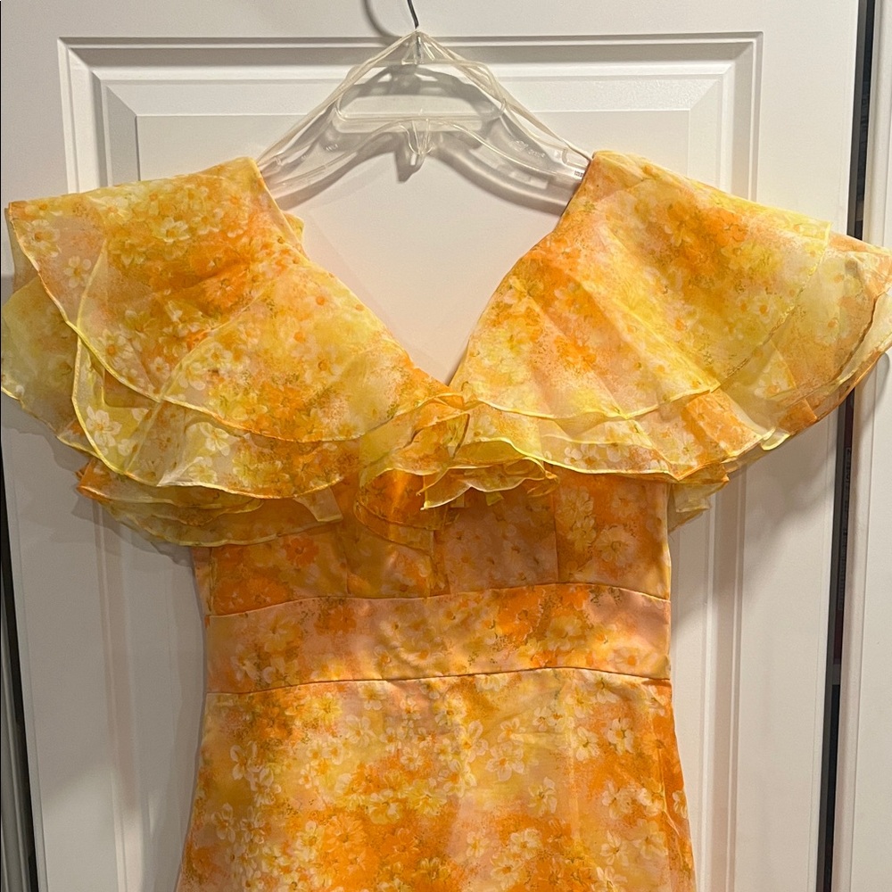 Vintage 70’s Floral Yellow Chiffon Maxi Dress - Picture 2 of 13
